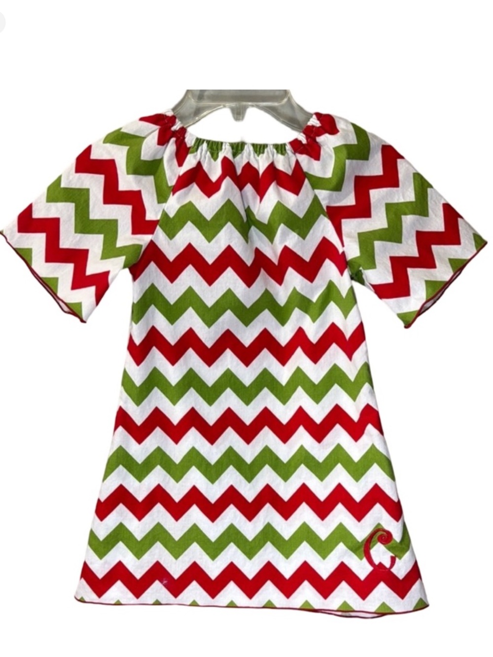 Lollipops & Polkadots Red & Green Chevron Monogrammed C Dress Girls 5